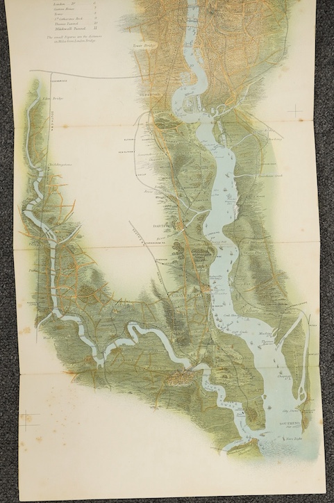 River Thames. Tombleson (William), Tombleson's Panoramic map of the Thames and Medway, vertical strip-map of the Thames from Cirencester to Chatham via London, showing railway lines, wood-engraved map with original hand-